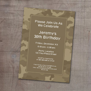 Camo Military Theme Birthday Party Invitation