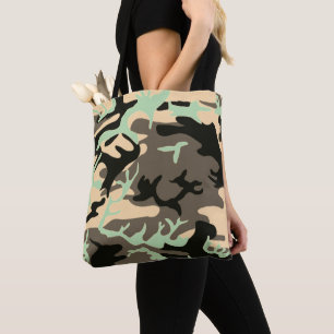 Camo Pattern - Black Tan Green Tote Bag