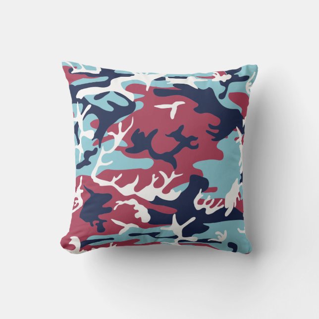 Camo Pattern - Burgundy Navy Blue White Cushion (Front)