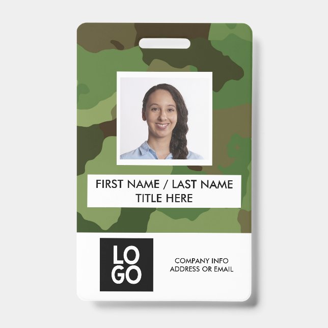 Camo Pattern Custom Employee Photo Name ID Badge (Front)