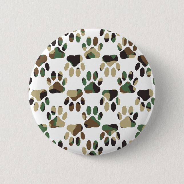 Camo Pattern Dog Paw Print 6 Cm Round Badge (Front)