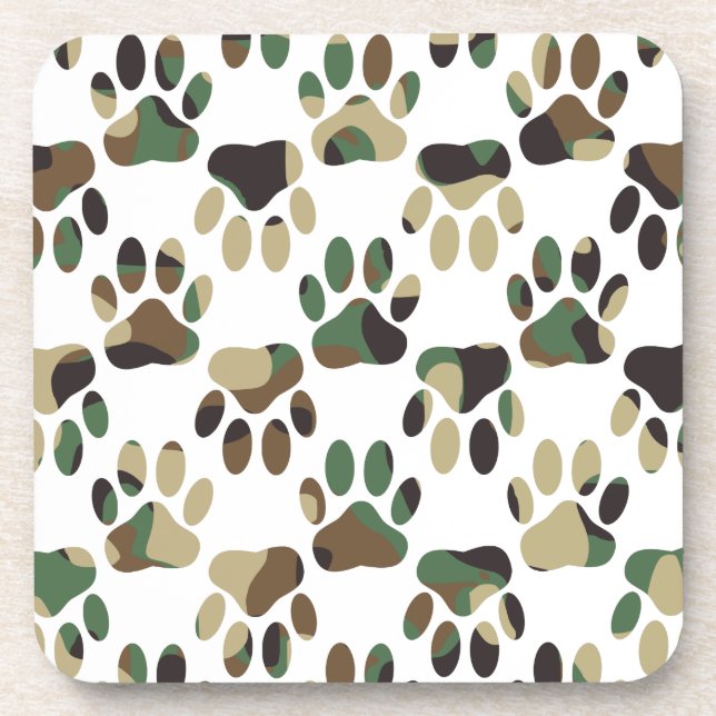 Camo Pattern Dog Paw Print Coaster (Front)