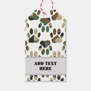 Camo Pattern Dog Paw Print Custom Gift Tags