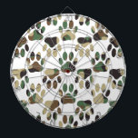 Camo Pattern Dog Paw Print Dartboard<br><div class="desc">A camouflage pattern dog paw print cartoon style. 
All digital image.</div>