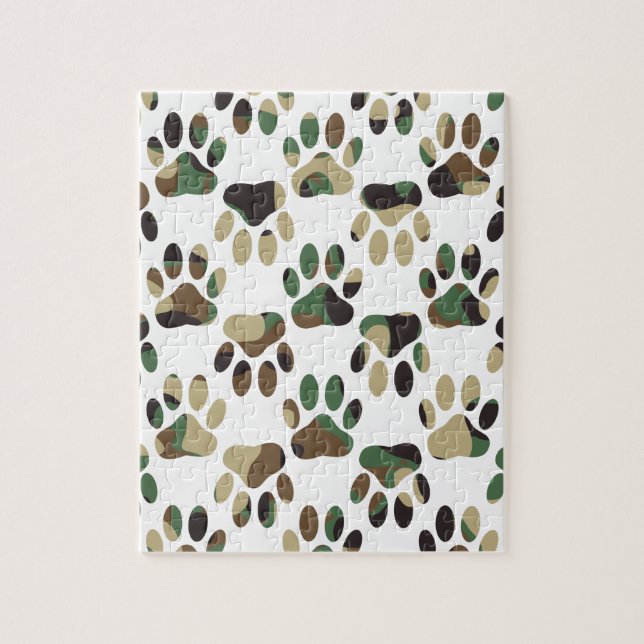 Camo Pattern Dog Paw Print Jigsaw Puzzle (Vertical)
