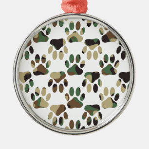 Camo Pattern Dog Paw Print Metal Tree Decoration