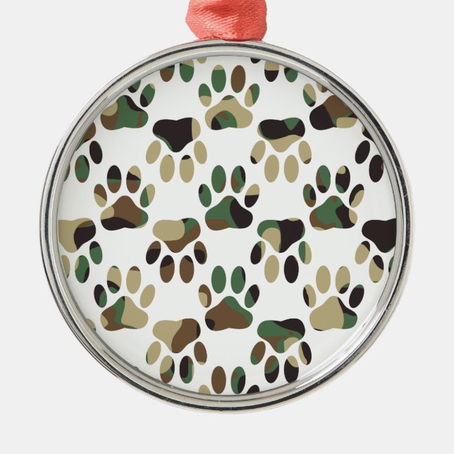 Camo Pattern Dog Paw Print Metal Tree Decoration (Front)