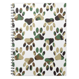 Camo Pattern Dog Paw Print Spiral Notebook