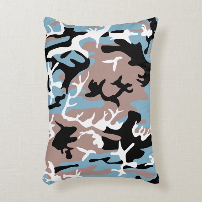 Camo Pattern - Grayish Red White Blue Black Decorative Cushion (Front(Vertical))
