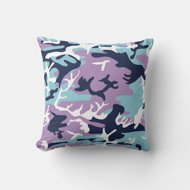 Camo Pattern - Purple Navy Blue White Cushion (Front)