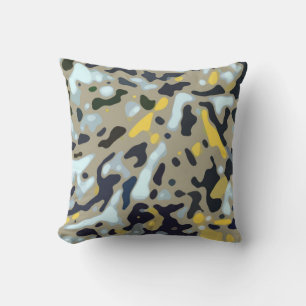 Camo Pattern - Yellow White Beige Blue Black Cushion