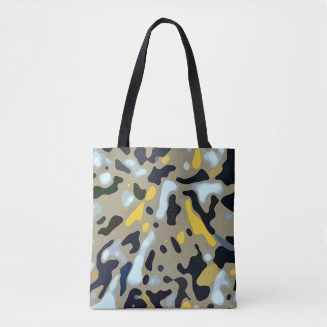 Camo Pattern - Yellow White Beige Blue Black Tote Bag (Front)