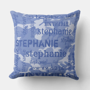 Camo Personalised Longer Name Blue Cushion