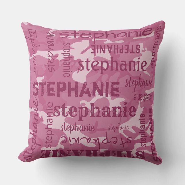 Camo Personalised Longer Name Pink Cushion (Front)