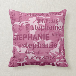 Camo Personalised Longer Name Pink Cushion