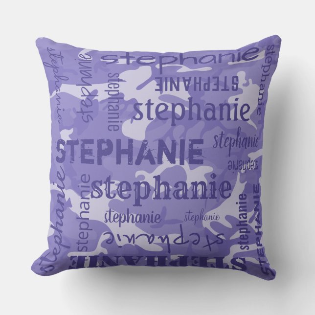 Camo Personalised Longer Name Purple Cushion (Front)