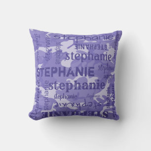 Camo Personalised Longer Name Purple Cushion