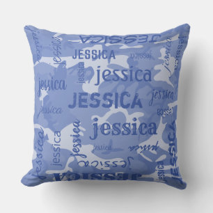 Camo Personalised Shorter Name Blue Cushion