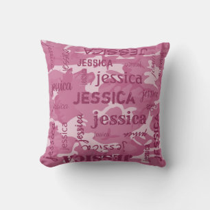 Camo Personalised Shorter Name Pink Cushion