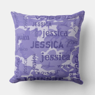 Camo Personalised Shorter Name Purple Cushion
