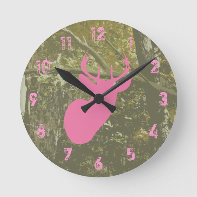 Camo & Pink Deer Clock (Front)