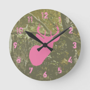 Camo & Pink Deer Clock