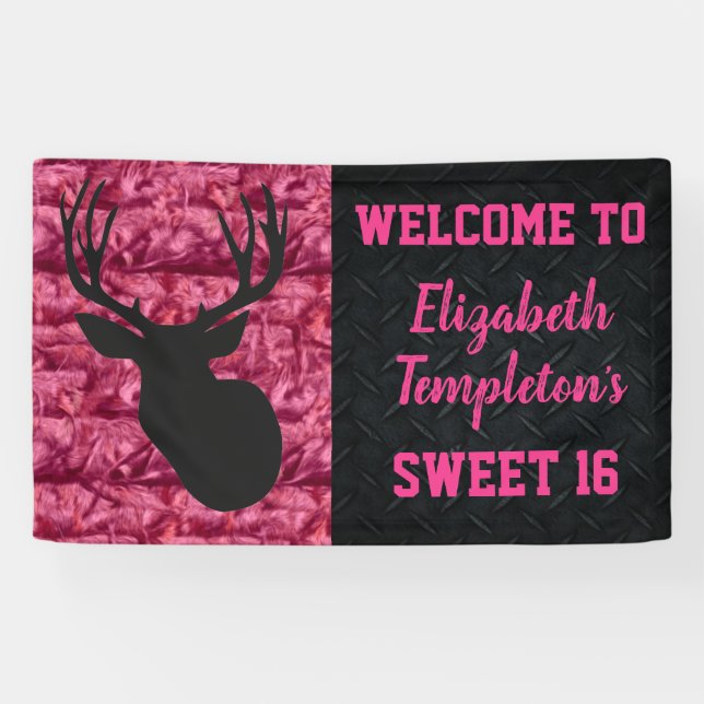 Camo Pink Sweet Sixteen Deer Hunting Banner (Horizontal)