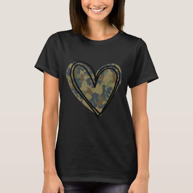 Camo Print Heart Valentines Day  T-Shirt (Front)