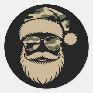 Camo Santa Claus Sunglasses Xmas Camouflage  Classic Round Sticker