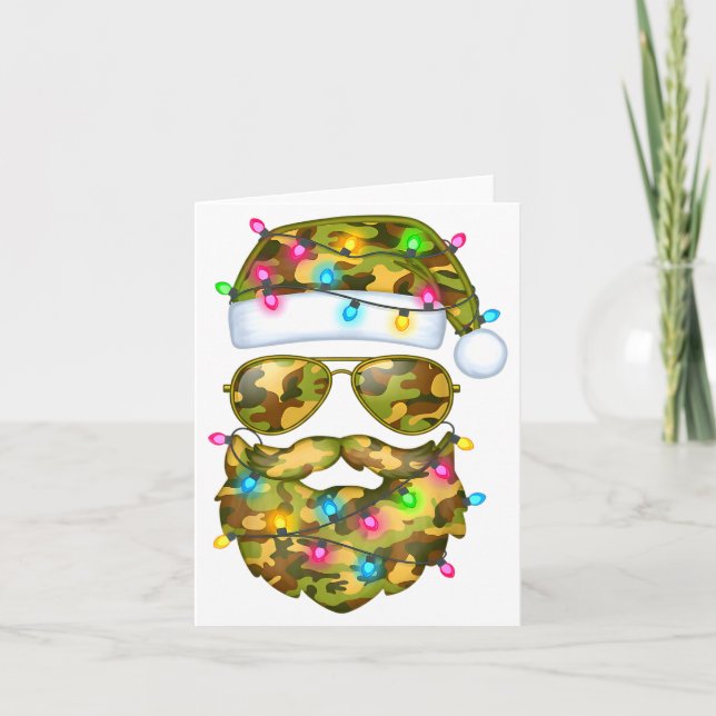 Camo Santa Claus Sungles Camouflage Funny Xmas Lig Card (Front)