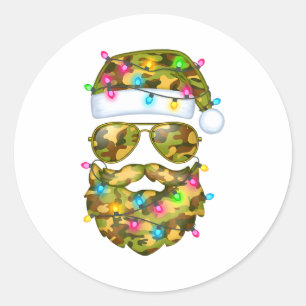 Camo Santa Claus Sungles Camouflage Funny Xmas Lig Classic Round Sticker