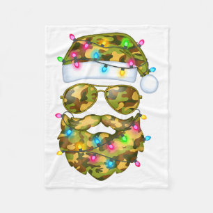 Camo Santa Claus Sungles Camouflage Funny Xmas Lig Fleece Blanket
