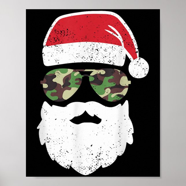 Camo Santa Claus Sungles Funny Camo Christmas Camo Poster (Front)