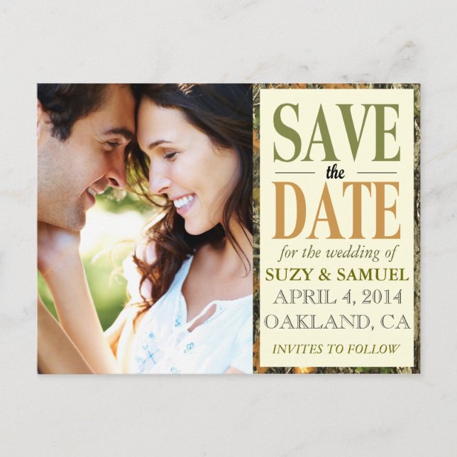 Camo Save The Date Announcement Postcard (Front)