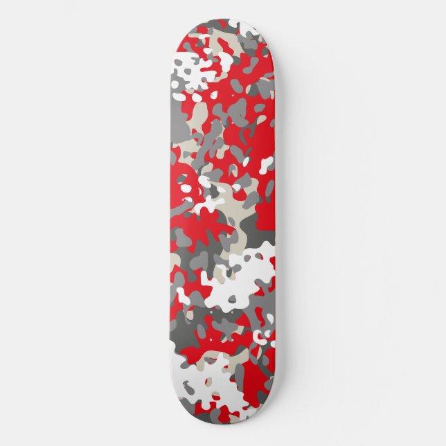 Camo Skateboard Red Black Gray White (Front)