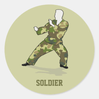 Camo Soldier In Black Green Khaki Badge Sticker
