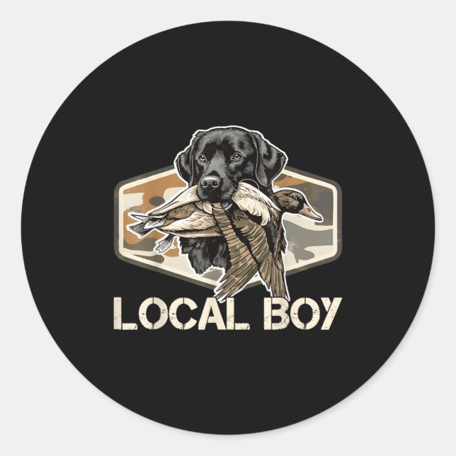 Camo Southern Local Boy Duck Hunting Black Lab Out Classic Round Sticker (Front)