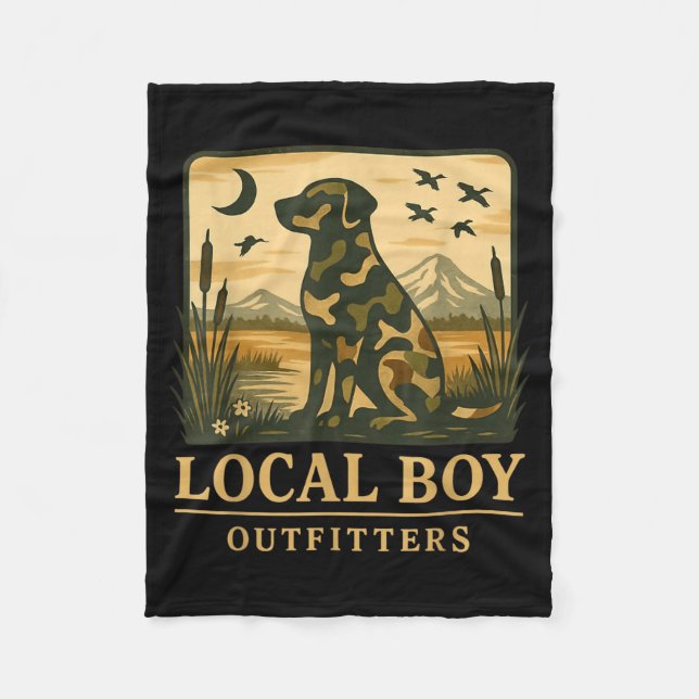 Camo Southern Local Boy Duck Hunting Black Lab Out Fleece Blanket (Front)