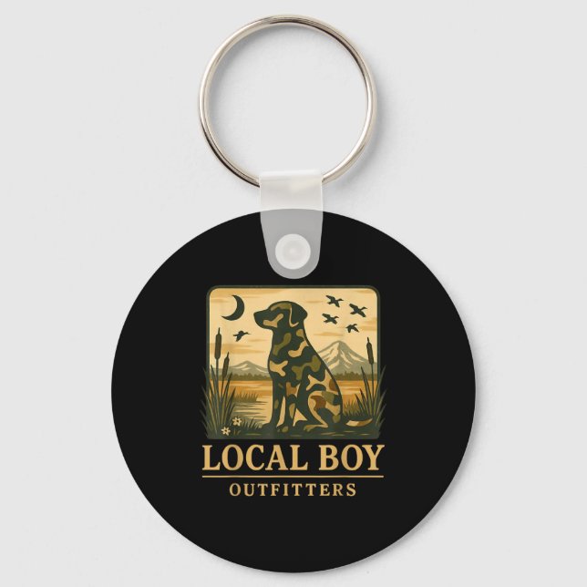 Camo Southern Local Boy Duck Hunting Black Lab Out Key Ring (Front)