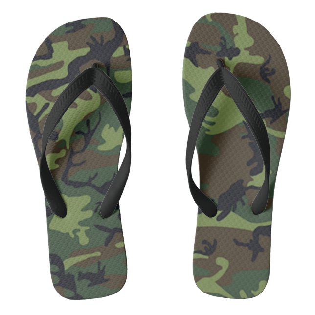 Camo Summer Green Brown Tan Sandals Flip Flops  (Footbed)