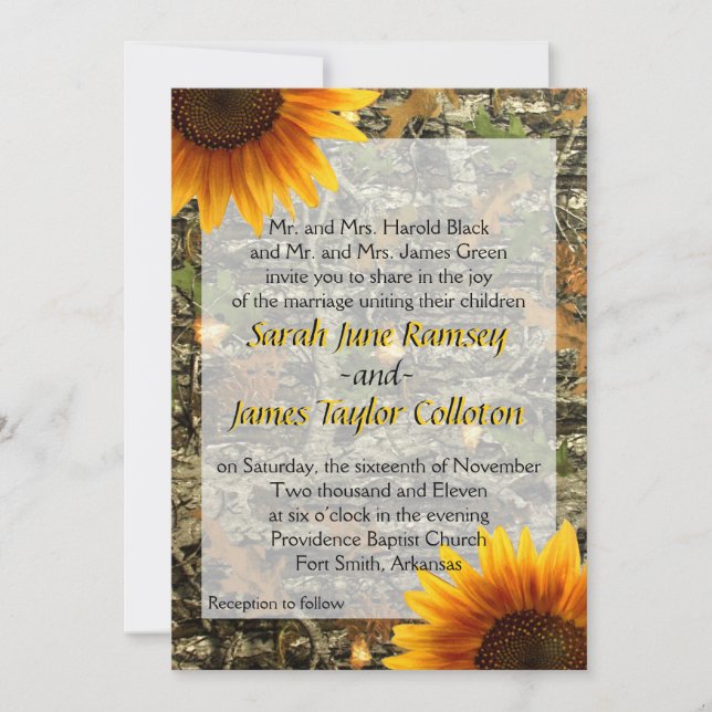 Camo & Sunflower Wedding Invitation (Front)