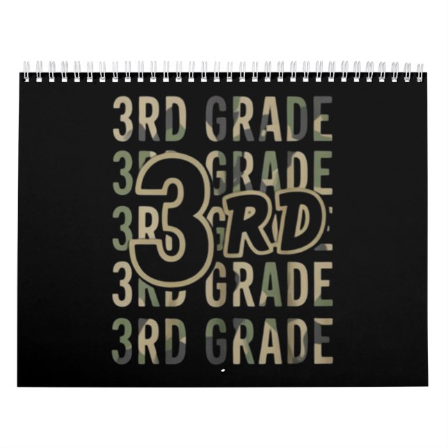 Camo Team 3rd Grade Squad Back To School Teacher  Calendar (Cover)