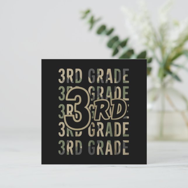 Camo Team 3rd Grade Squad Back To School Teacher  Invitation (Standing Front)