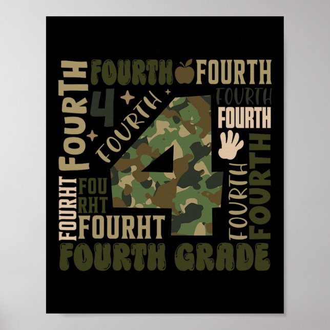 Camo Team 4th Grade Squad Back To School Teacher K Poster (Front)