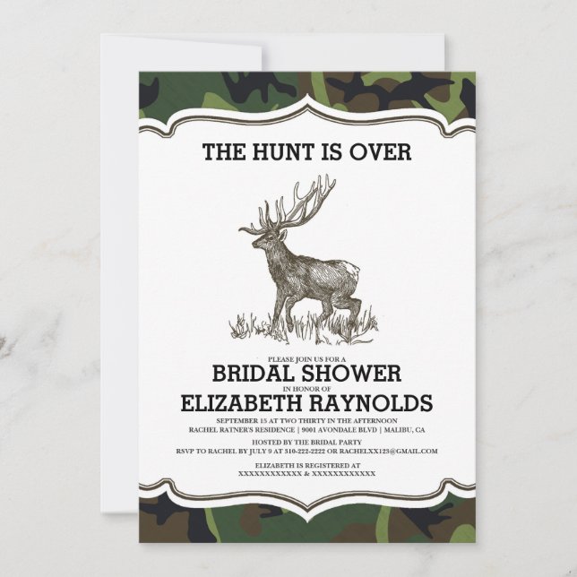 Camo The Hunt is Over Bridal Shower Invitations (Front)