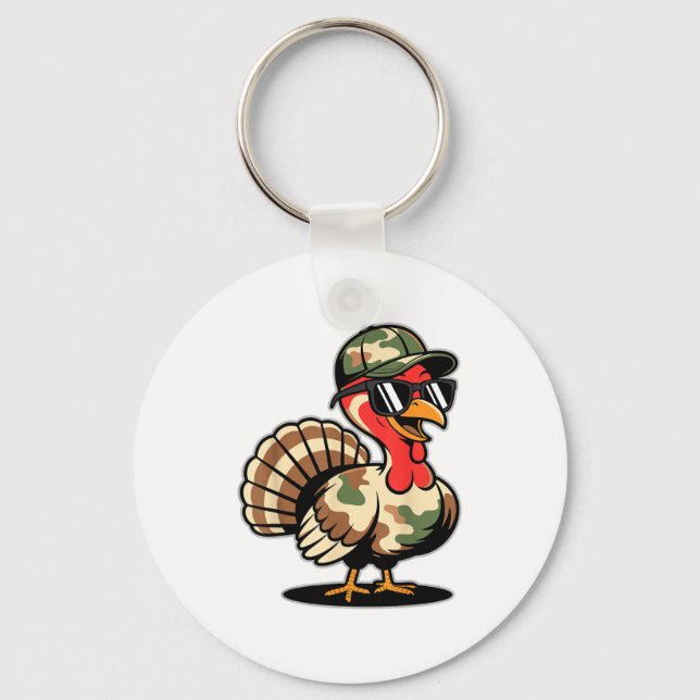 Camo Turkey Day Hunting Fall Thanksgiving  Key Ring (Front)