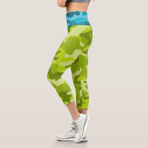 Camo Two tone blue green Monogram INITIALS Womens Capri Leggings