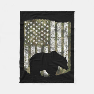 Camo Us Flag Bear Grizzly Camoflage Hunting Hunter Fleece Blanket