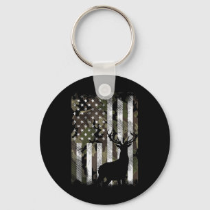 Camo US Flag Deer Elk Buck Camoflage Hunting Hunte Key Ring