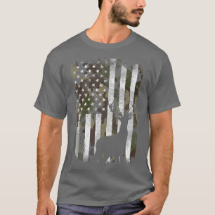 Camo US Flag Deer Elk Buck Camoflage Hunting Hunte T-Shirt